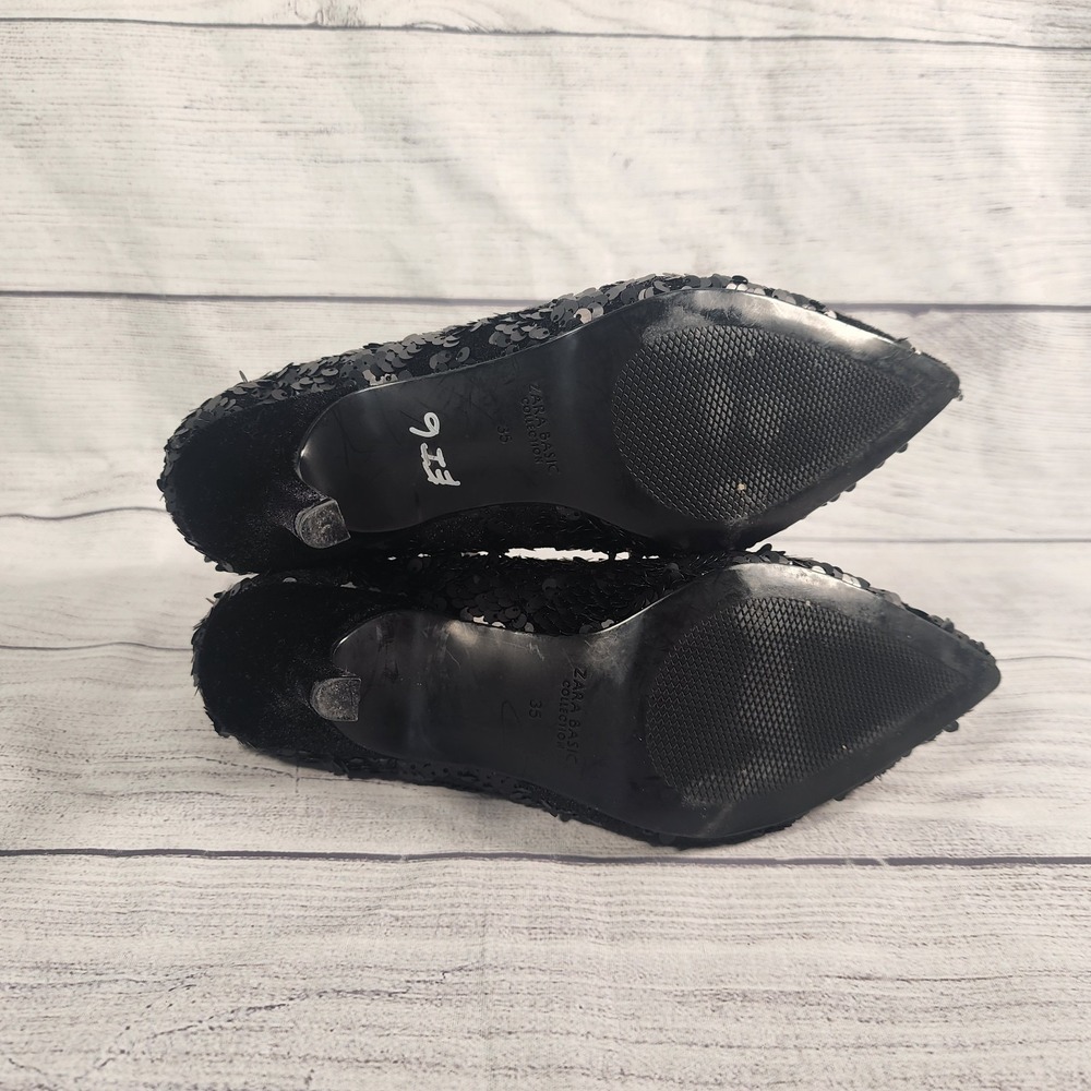 NWT Zara Woman 35 EU Black Runway Sequin Velvet Ankle Stiletto/Kitten Heel Boots - Picture 6 of 8